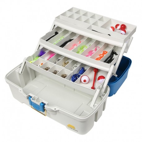 Plano Ready Set Fish Three-Tray Tackle Box - Aqua Blue/Tan