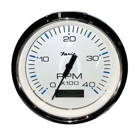 Faria Chesapeake White SS 4" Tachometer w/Hourmeter (4000 RPM) (Diesel) (Mech. Takeoff & Var. Ratio Alt)