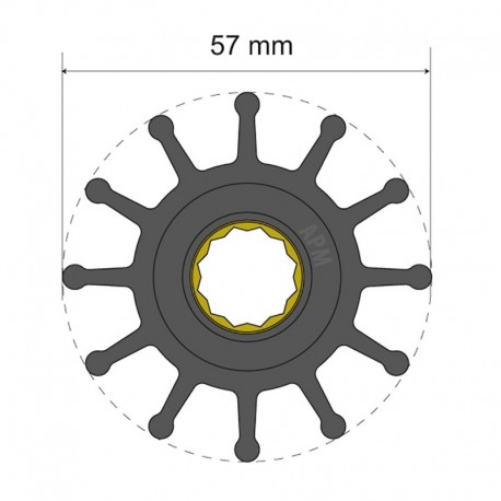 Albin Pump Premium Impeller Kit 57 x 16 x 48.2mm - 12 Blade - Spline Insert